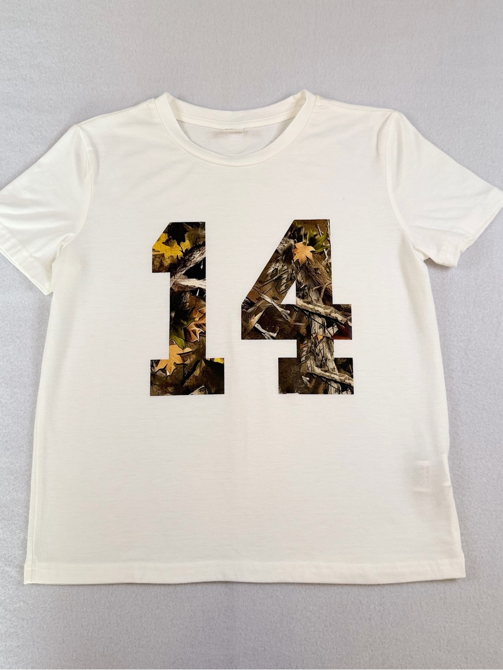 SHEIN White Tee with Camo '14' Graphic